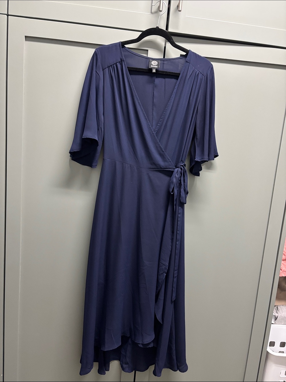 bobeau Navy Blue Wrap High-Low Dress with Tie Waist